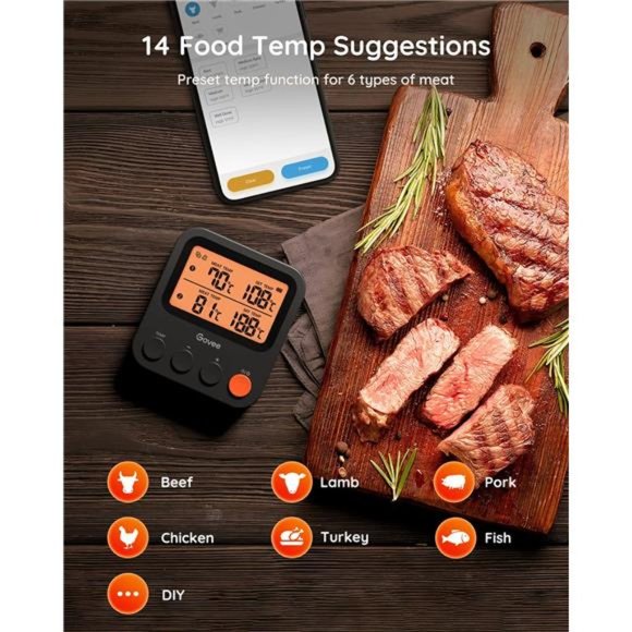 Govee Bluetooth Meat Thermometer, 230ft Range Wireless Grill Thermometer Remote